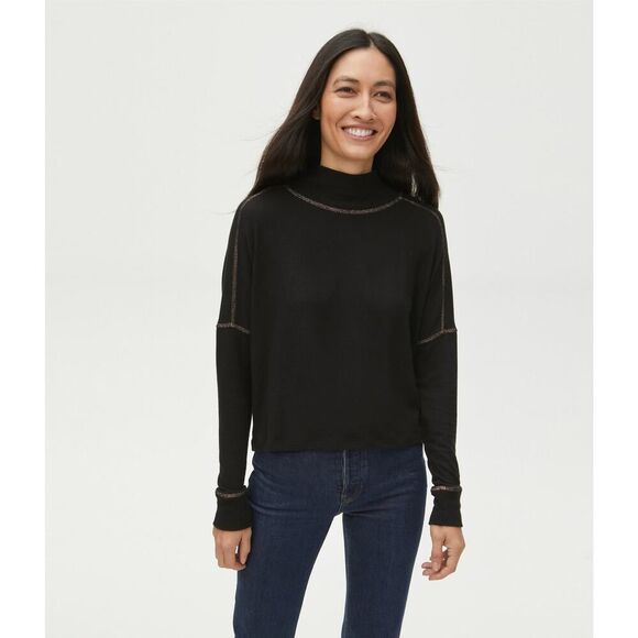 MICHAEL STARS Frida Top With Lurex Stitching In Black sweater high neck $108 - Picture 1 of 6